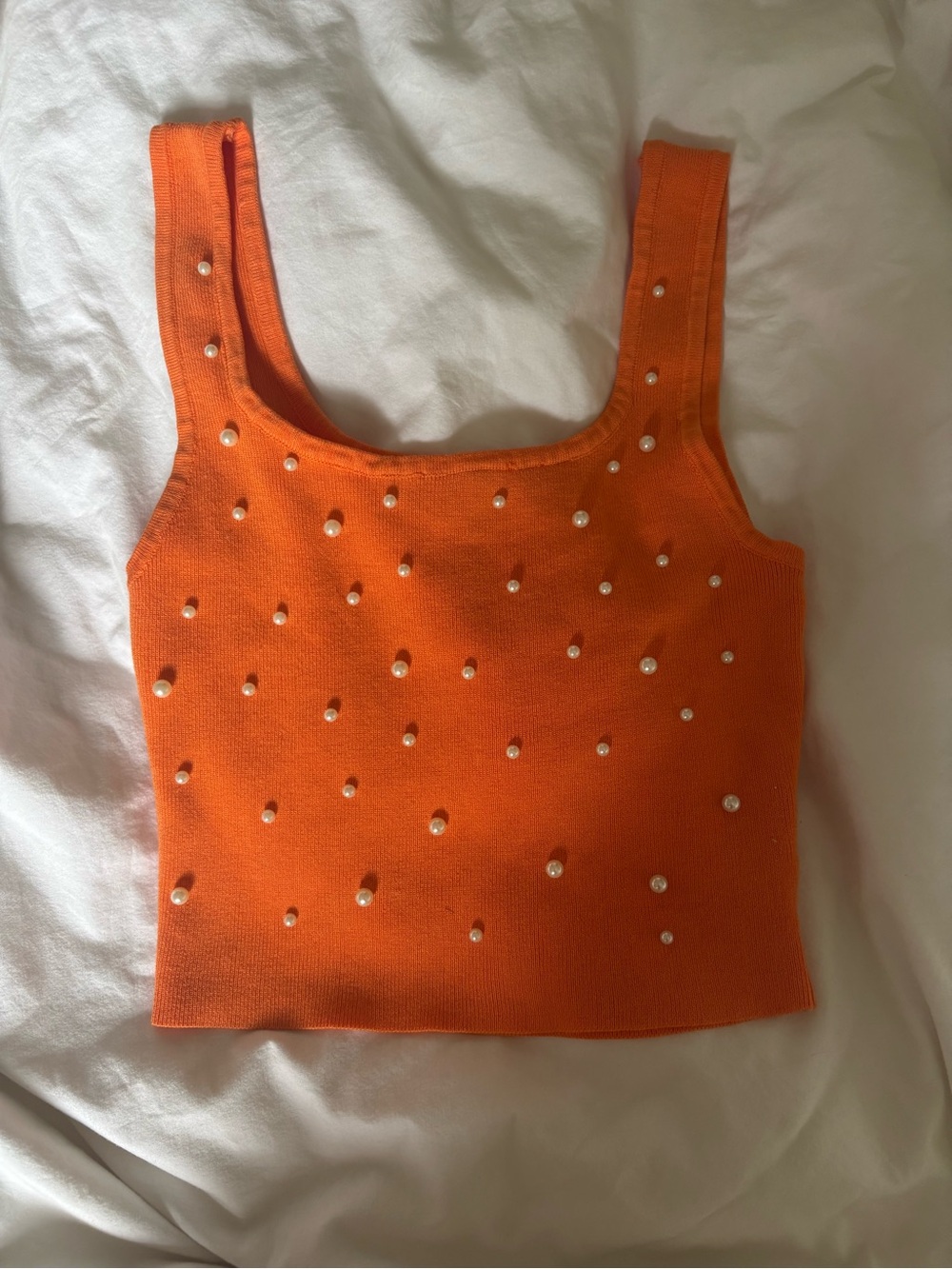 Love Tree Orange Pearl-Studded Knit Crop Tank - Picture 1 of 5